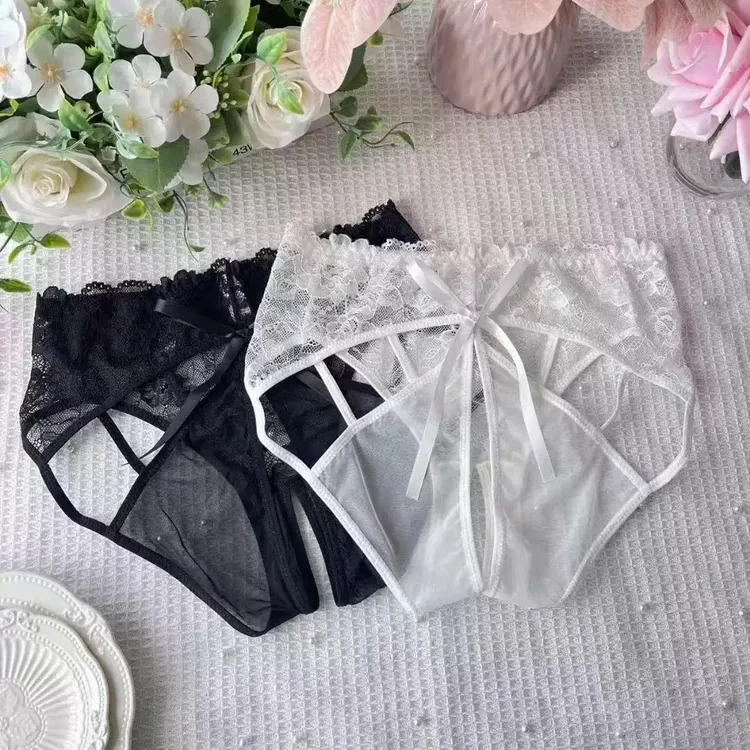 260斤性感纯欲蕾丝高腰女士少女蝴蝶结内裤镂空诱惑透气三角裤