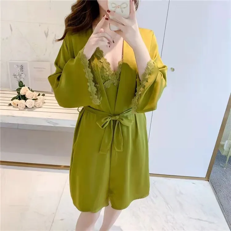 睡袍性感睡衣新款吊带春季睡裙套装带胸垫蕾丝镂空网红女