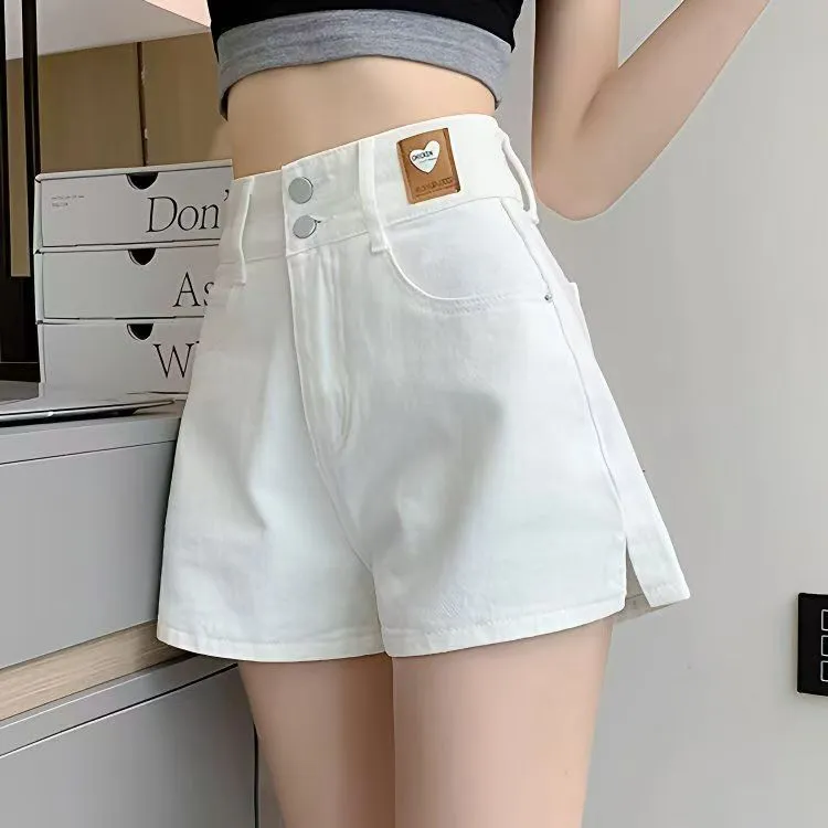 2025年新款白色牛仔短裤女夏季薄款a字高腰阔腿辣妹四分热裤潮ins