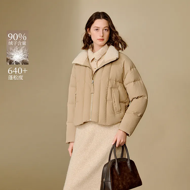 【年终狂欢购】茵曼25冬季毛绒立领肌理高充绒量鸭绒保暖羽绒服外套