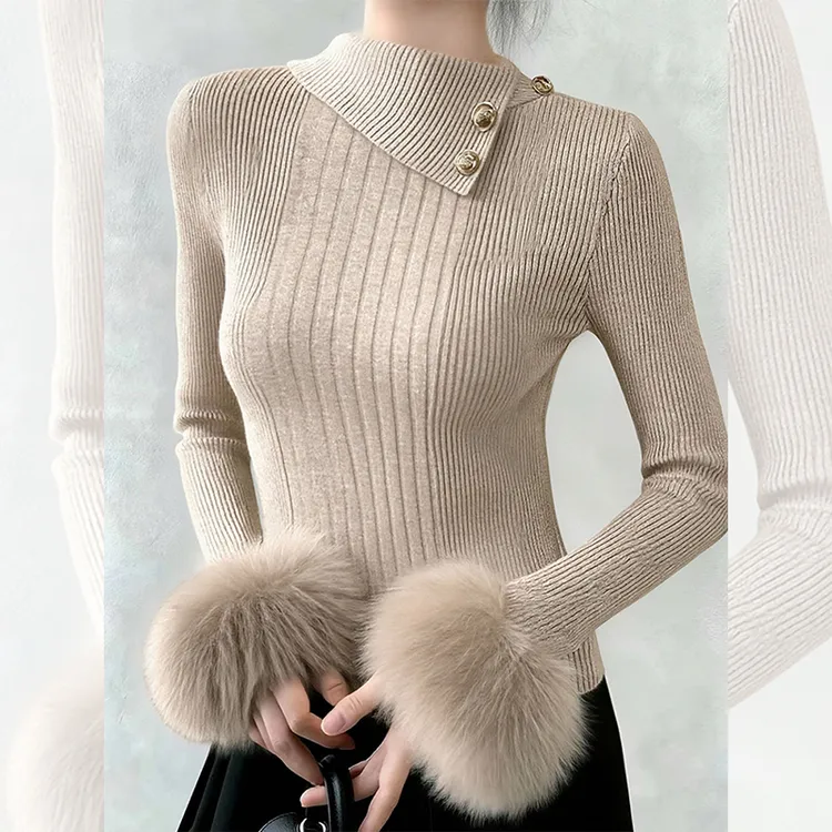 别致独特漂亮内搭翻领毛边打底小衫毛衣女秋冬洋气高贵针织衫上衣