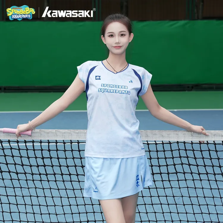 kawasaki/川崎海绵宝宝联名羽毛球服女章鱼哥运动速干透气短袖
