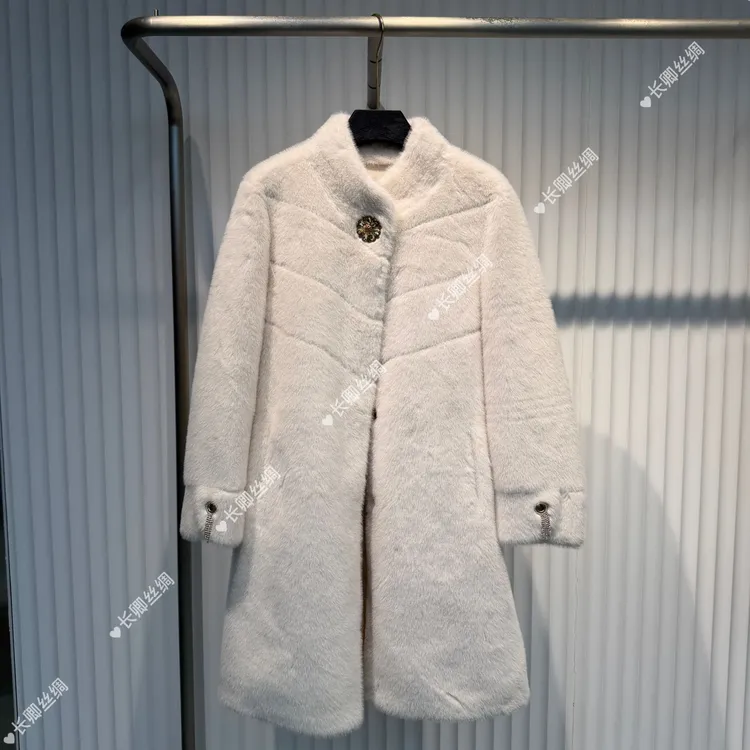 【长卿】阿尔卑斯 长款冰种小立领白色外套D1190