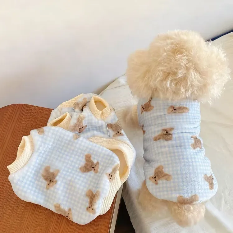 原创宠物狗狗猫咪衣服双面法兰绒背心马甲小熊ins风冬季保暖绒衣