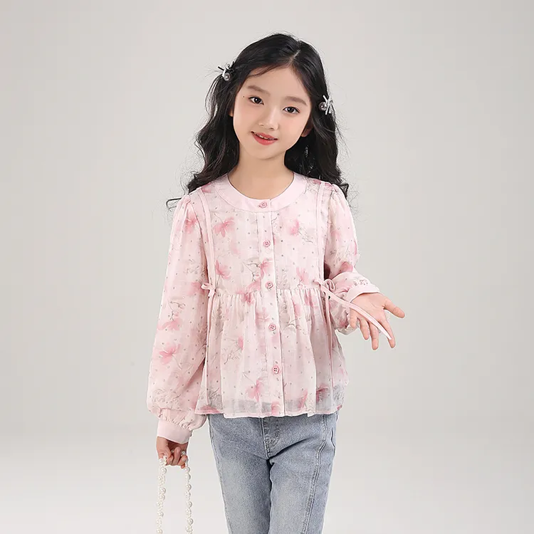 0769744女童碎花衬衫春秋季娃娃衫2025新款洋气女孩甜美衬衣裤子