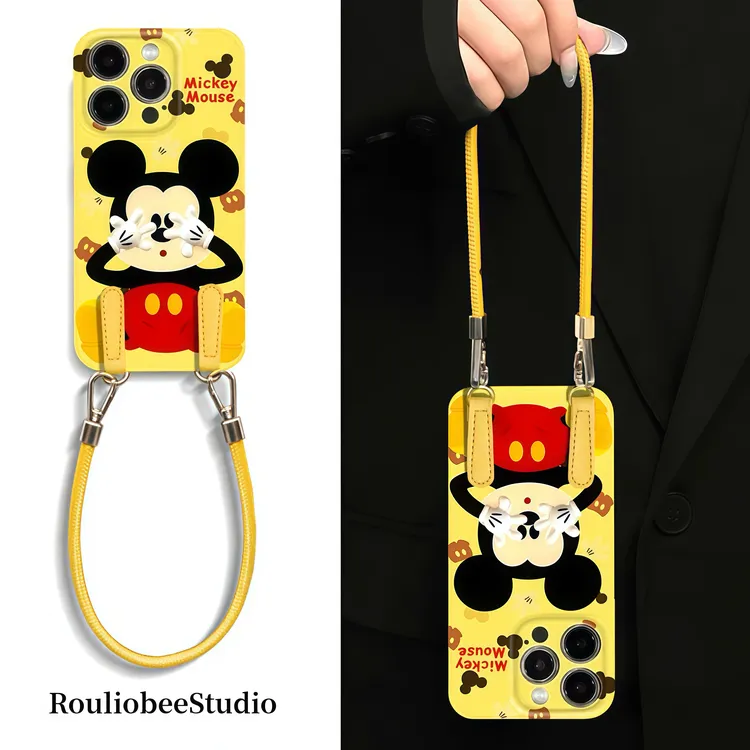 BANCA夏日手掌米奇皮绳适用苹果16/15pro手机壳华为oppo小米vivo