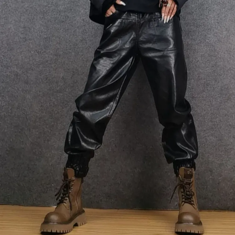 二姐家束脚休闲时尚休闲工装裤皮裤