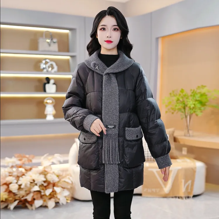 围巾领保暖时尚洋气加厚显瘦羽绒服新款宽松2025年冬季【SJYH3570】