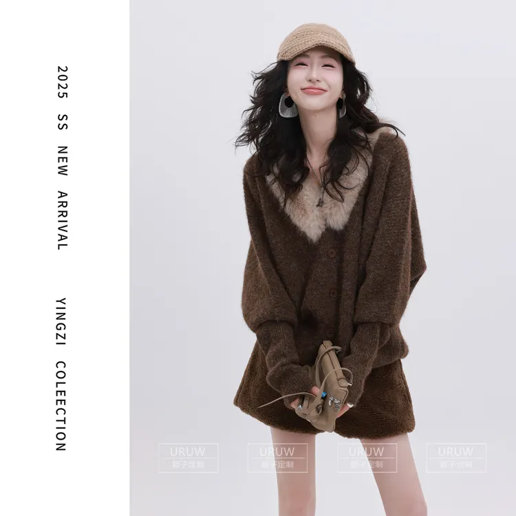 颖子定制【心动序章】冬季慵懒高级感毛领毛衣开衫休闲宽松毛衣2106