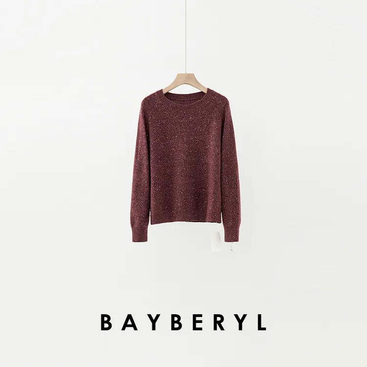BAYBERYL老贝星辰*亮片圆领插肩百搭秋针织衫ZZS4H0131-10/19