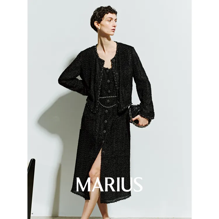 MARIUS"芭蕾系列"剪花小香短外套收腰A字连衣裙背心长裤套装