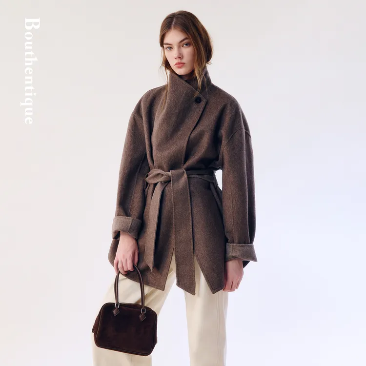 Bouthentique秋冬气质时尚百搭翻领系带双面呢料外套T25411C1M09