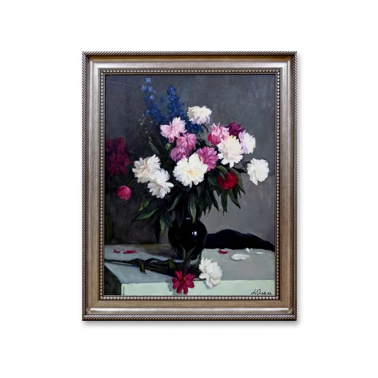 俄罗斯原创手绘油画柳德米拉《芍药》90*70cm 2022年客厅卧室书房