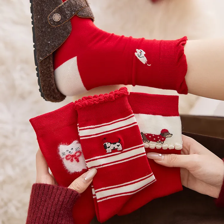 2026马年本命年红袜子女秋冬纯棉新年过年礼物结婚喜庆红色礼盒袜