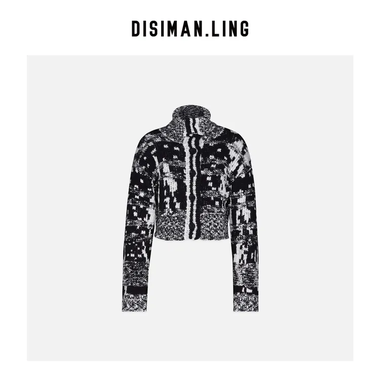 迪丝嫚苓黑白色毛衫外套长袖时尚百搭气质显瘦小众优雅原创风设计