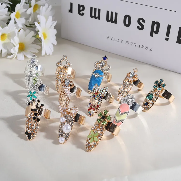 1美甲戒指女小众高级感时尚新创意美甲指环开口可调节手饰金色