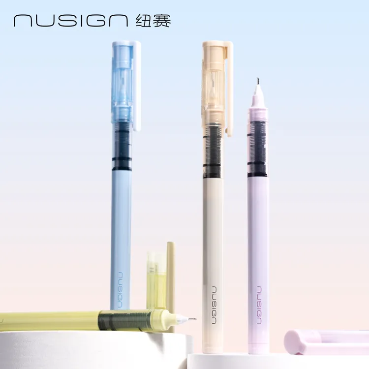 纽赛速干直液式走珠笔0.5mm黑色全针管办公中性笔大容量直液笔