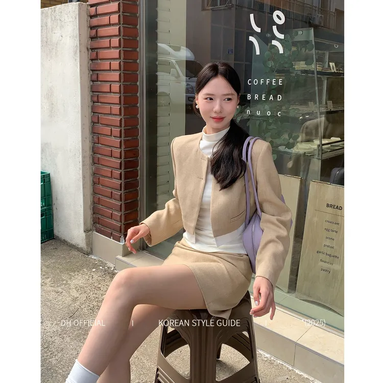 DH OFFICIAL 大花【汉江落日 suit】气质撞色外套显瘦A字半身裙套装