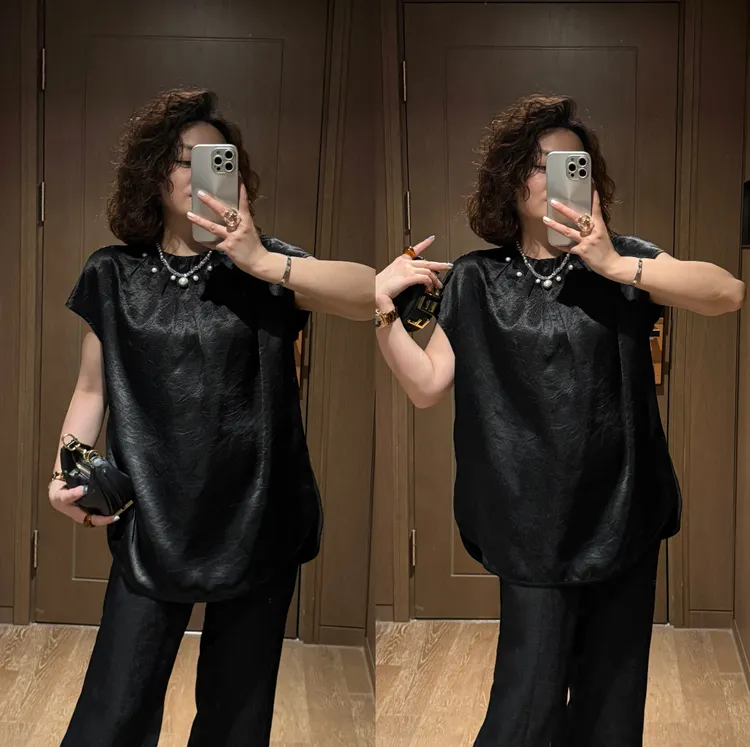 YDFSTUDIO小众【墨画江南】欧货高品重工钉珠设计拼接时尚醋酸上衣