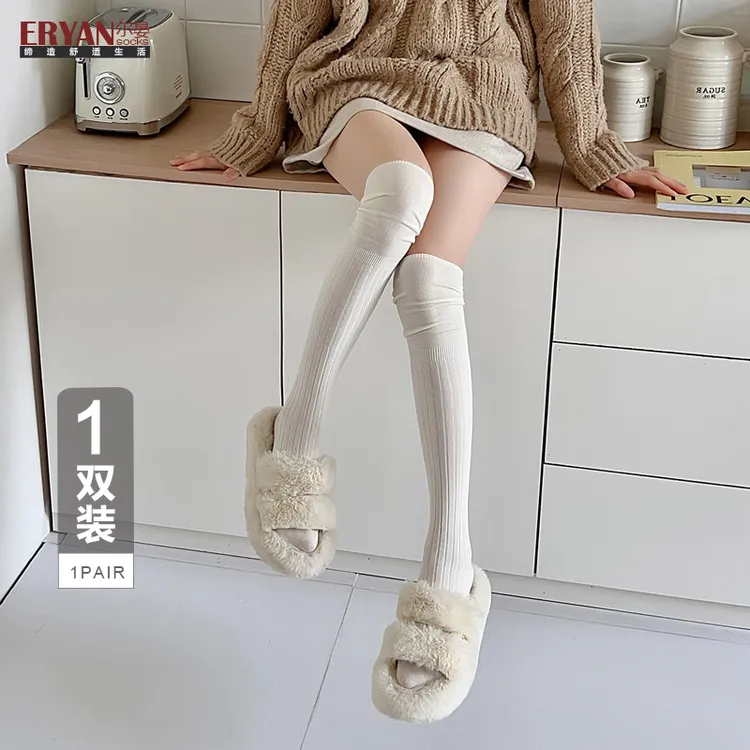 袜子女袜春夏季时尚显瘦及膝袜长筒女袜简约纯色条纹女士长筒袜