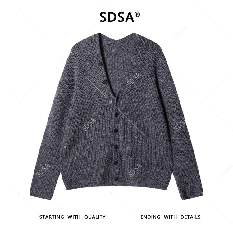 SDSA男士秋冬新款痞帅男装简约纽扣V领开衫针织衫网红款宽松毛衣