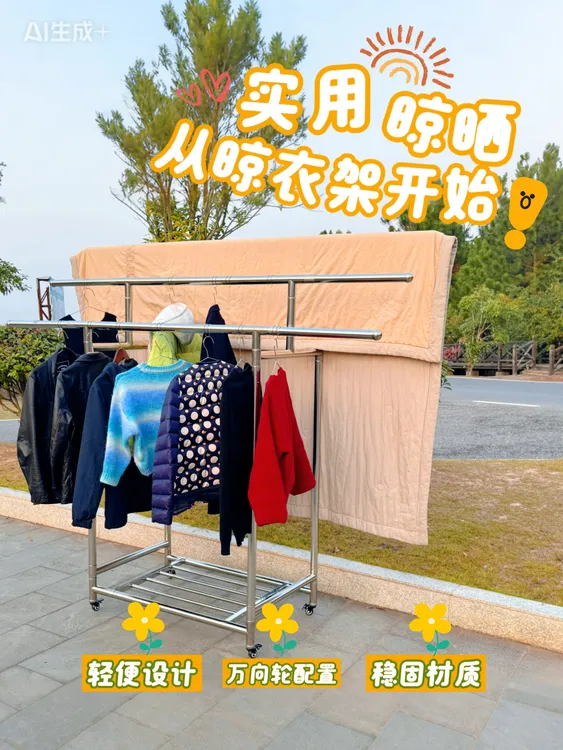 【拍一发五】全满焊卷边加厚不锈钢多功能晾衣架可伸缩可折叠晾衣架