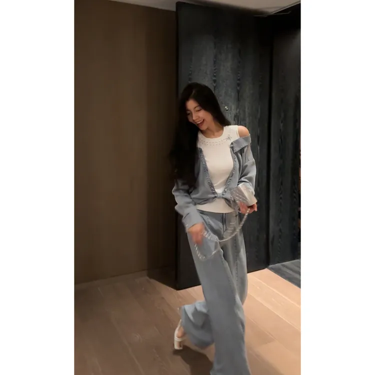 【N·COU】25春新款【肩上蝶】拼接假两件莱赛尔衬衫套装DY78107-1