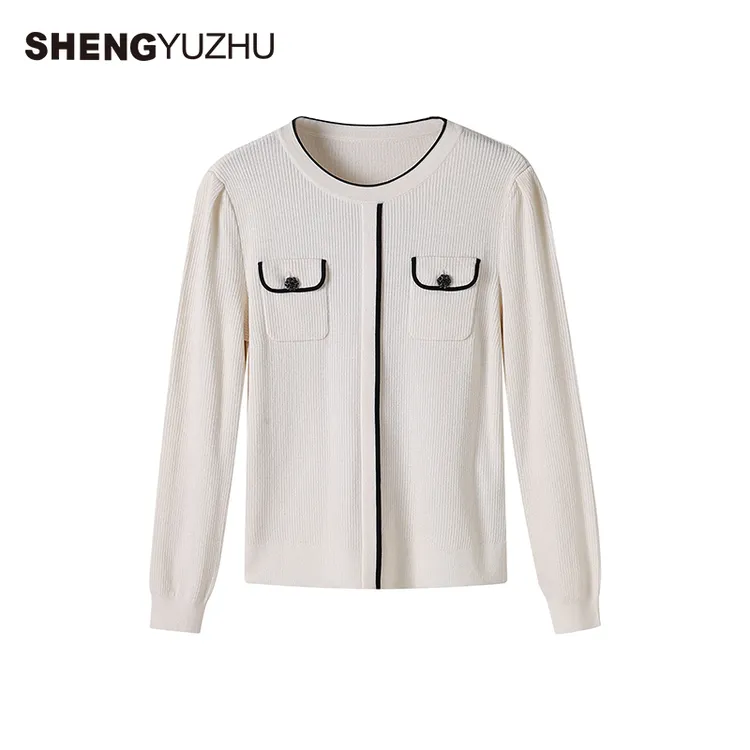 声雨竹2025秋季新修身显瘦毛衣针织衫通勤简约风格绵羊毛圆领长袖