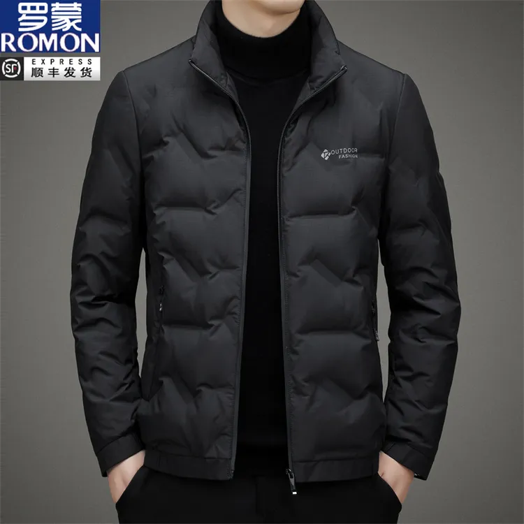 罗蒙轻薄羽绒服男短款2025新款立领时尚保暖秋冬黑色潮流外套男装