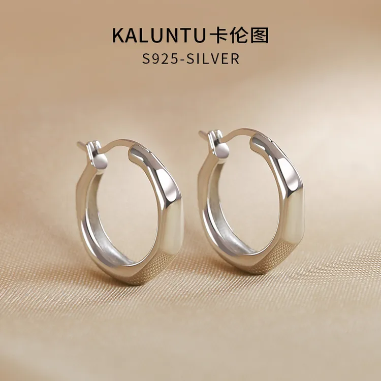 925银耳饰 白金素圈耳环圈圈女高级感大耳圈潺流气质银针耳扣新款