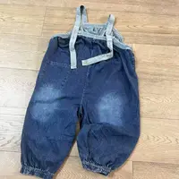 啵啵CM999包边拼色裤脚收口牛仔背带跨裤
