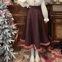 专场现货【一生罗曼】复古气质设计感秋冬高腰撞色花边a字裙B999