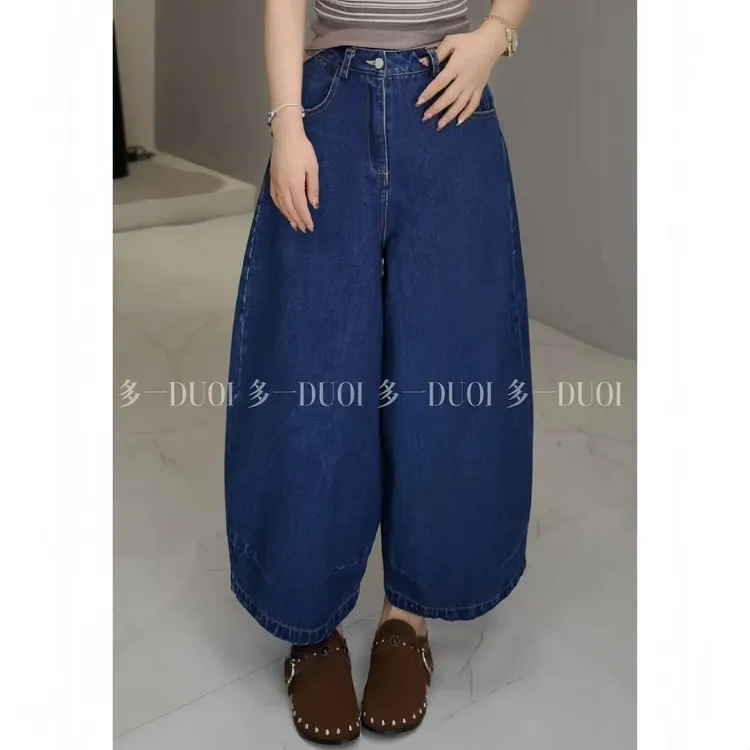 多一"港味牛仔"2025早秋复古水洗正腰高腰弯刀宽松休闲牛仔裤