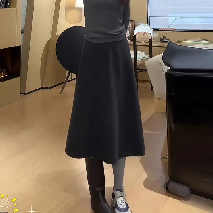 7156法式优雅气质显瘦A字半身裙女2025秋冬新款百搭休闲高腰裙子