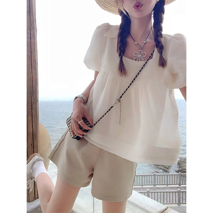 曾小咸韩系减龄方领娃娃衫短袖衬衫Z252CSA6400