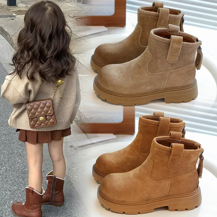 ABC女童靴子秋冬新款2025年马丁靴儿童短靴女孩洋气大黄靴中大童