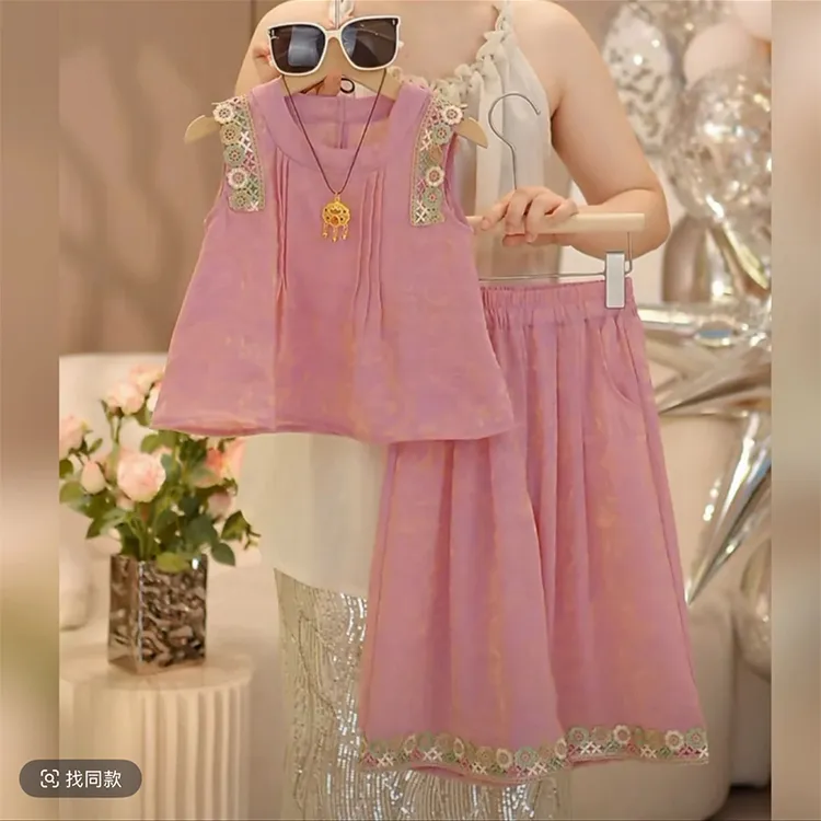 【季末清仓】女童夏装套装2025新款民族风儿童女宝宝无袖背心两件套