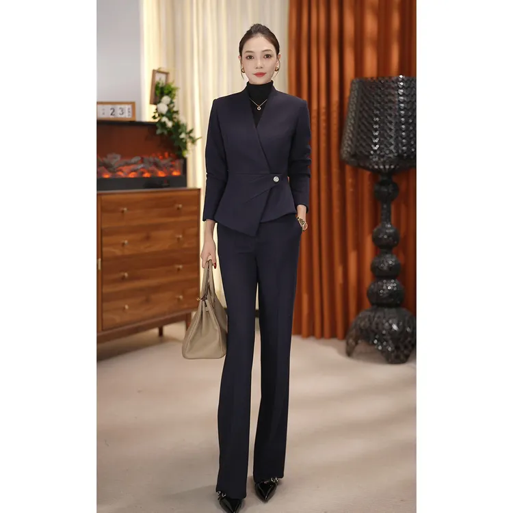 2025新款冬季藏青色羊毛西装套装修身显瘦女神范通勤穿搭PX3387Z