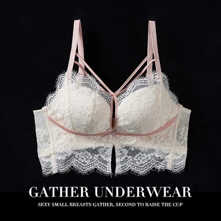 文胸2025新款爆款3.5cm加厚馒头杯小胸显大专用蕾丝性感内衣套装