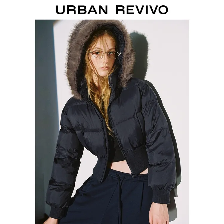 UR2025冬季新款女装休闲毛领连帽插袋短款棉服UYY150085