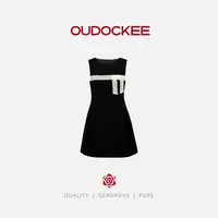 OUDOCKEE 鸥鸥【鸥鸥同款】法式蕾丝蝴蝶结撞色无袖连衣裙 LACF760T