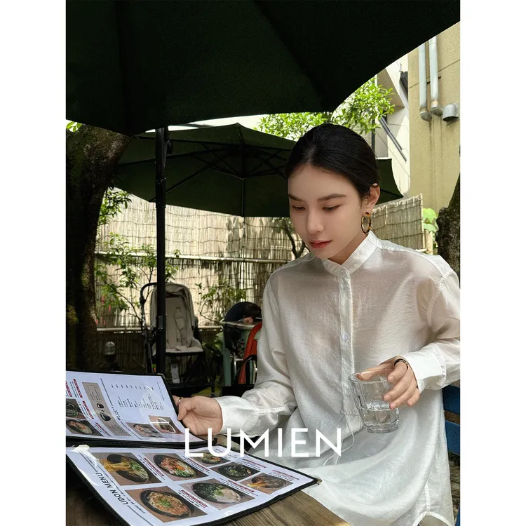 【LUMIEN】气质极简风小立领设计桑蚕丝长袖宽松透透衬衫LX5DCC206