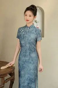 今昔 日常气质文艺优雅国风长款旗袍