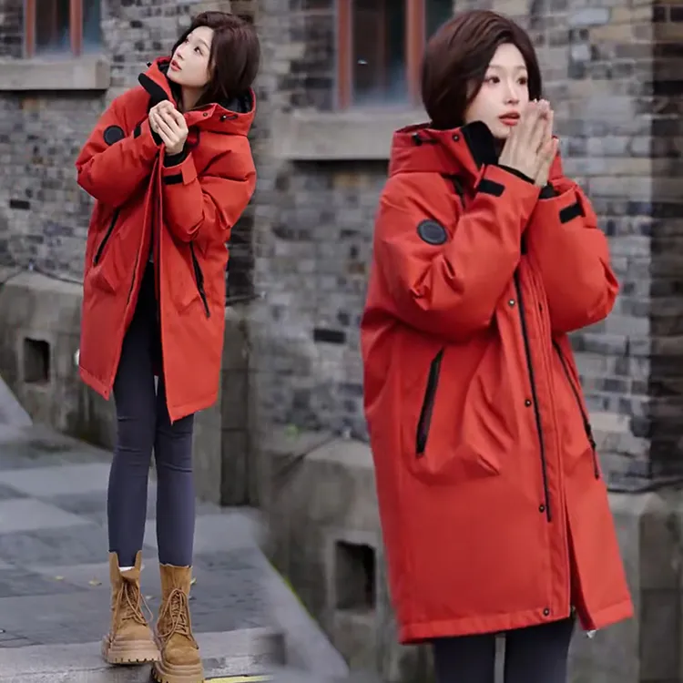 中长款时尚羽绒服女2025冬季工装户外冲锋衣加厚保暖连帽外套潮