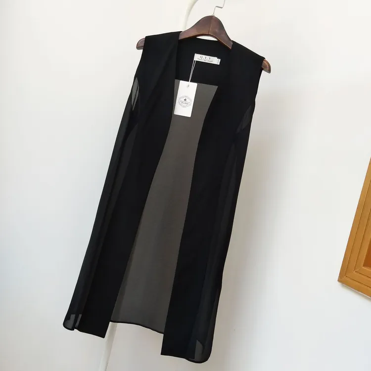 2025夏季女装中长无袖开叉胖妹妹加肥加大码雪纺衫百搭马甲外搭潮