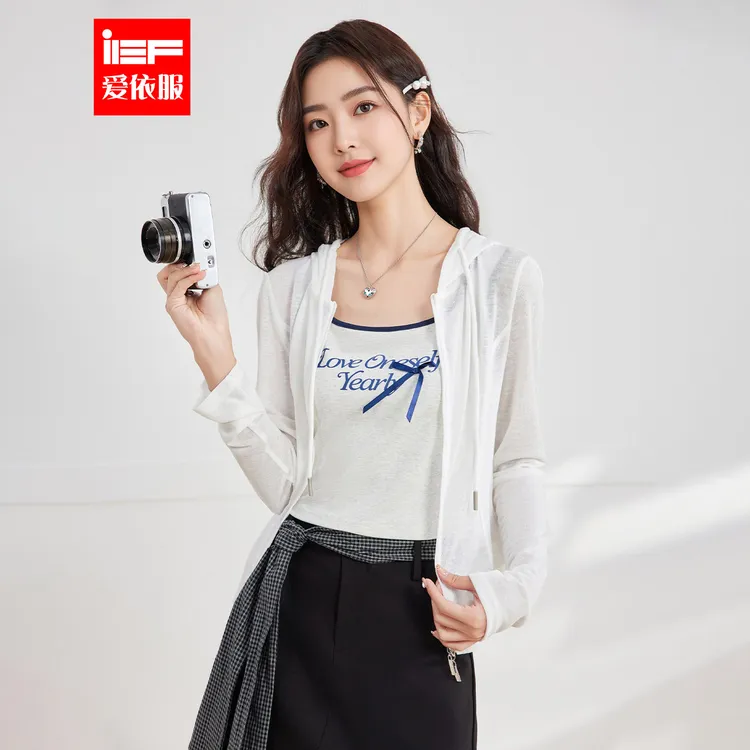 IEF/爱依服2025夏秋新款韩版简约纯色休闲运动风修身百搭连帽外套