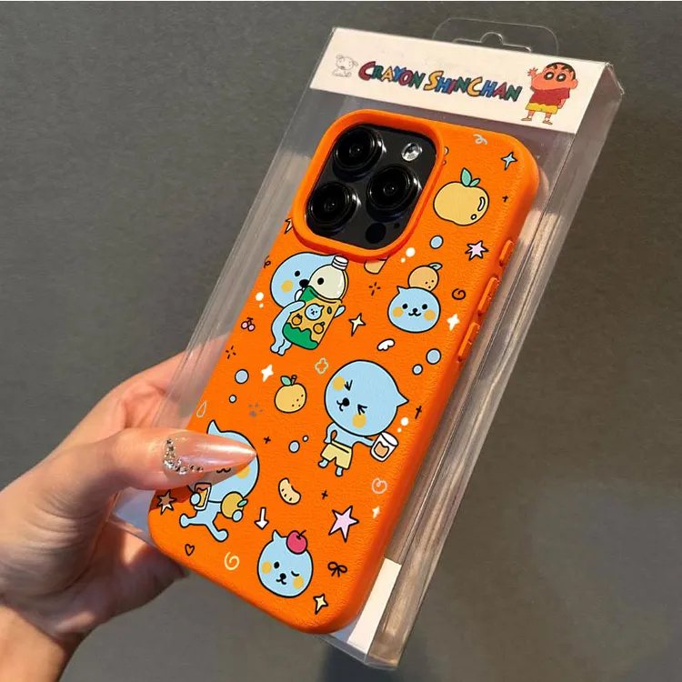 橙汁酷儿适用苹果16p/15手机壳iPhone14promax13荔枝纹12防摔11软