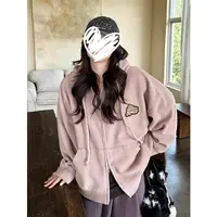 韩版简约贴布绣设计感加绒长袖卫衣外套女秋冬新款宽松ins开衫潮