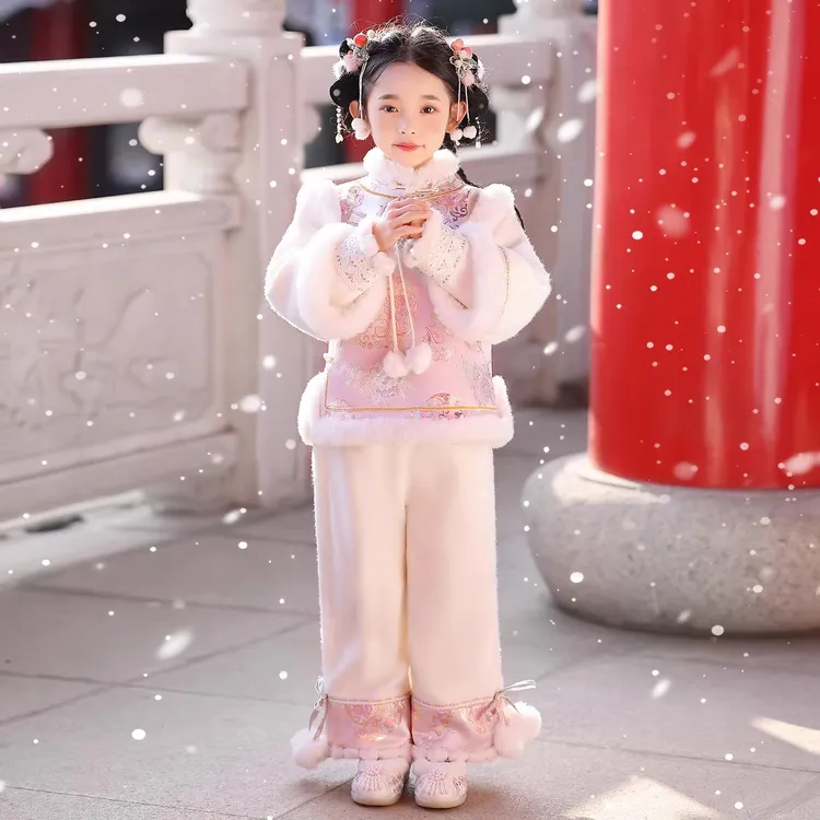 女童汉服冬季2026新款加厚新中式套装小女孩洋气中国风唐装两件套