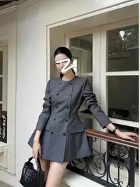 Coriander香菜韩版双排扣长款收腰西装外套683561